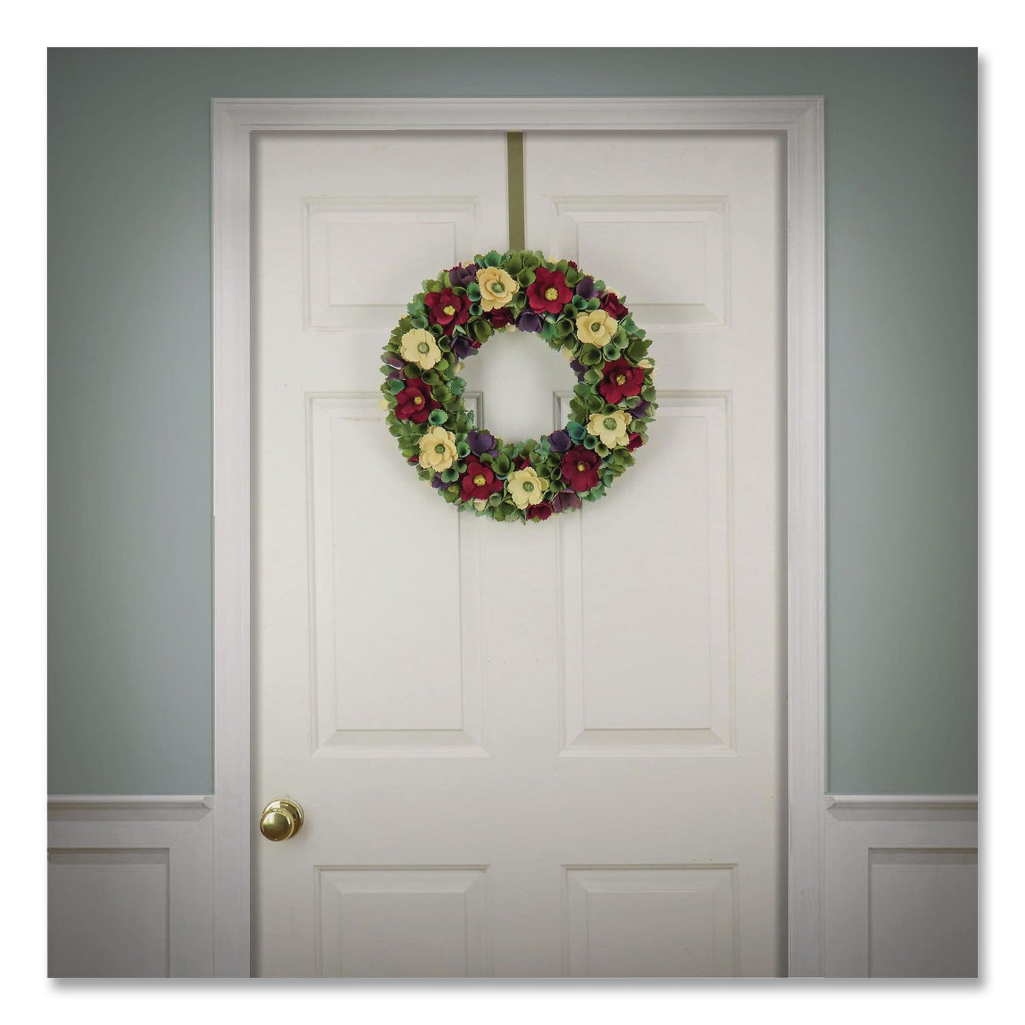 Red and Cream Floral Wreath, 18" x 18" x 3.93", Red
