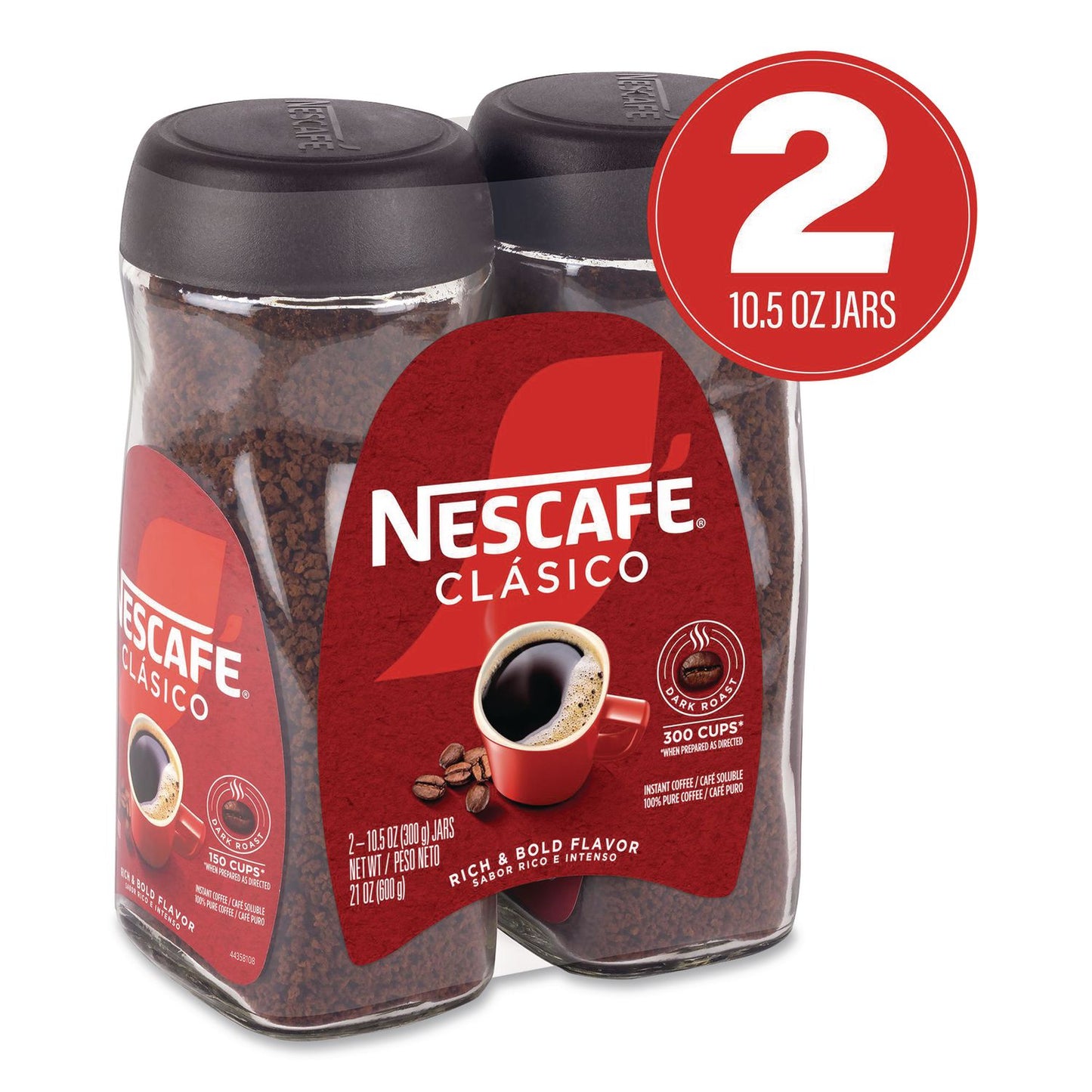 Clasico Dark Roast Instant Coffee, 21 oz Jar, 2/Carton