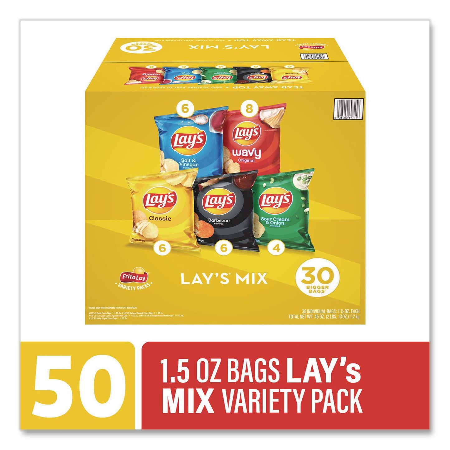 Potato Chip Variety Mix, Assorted Flavors, 1.5 oz Bag, 30 Bags/Carton