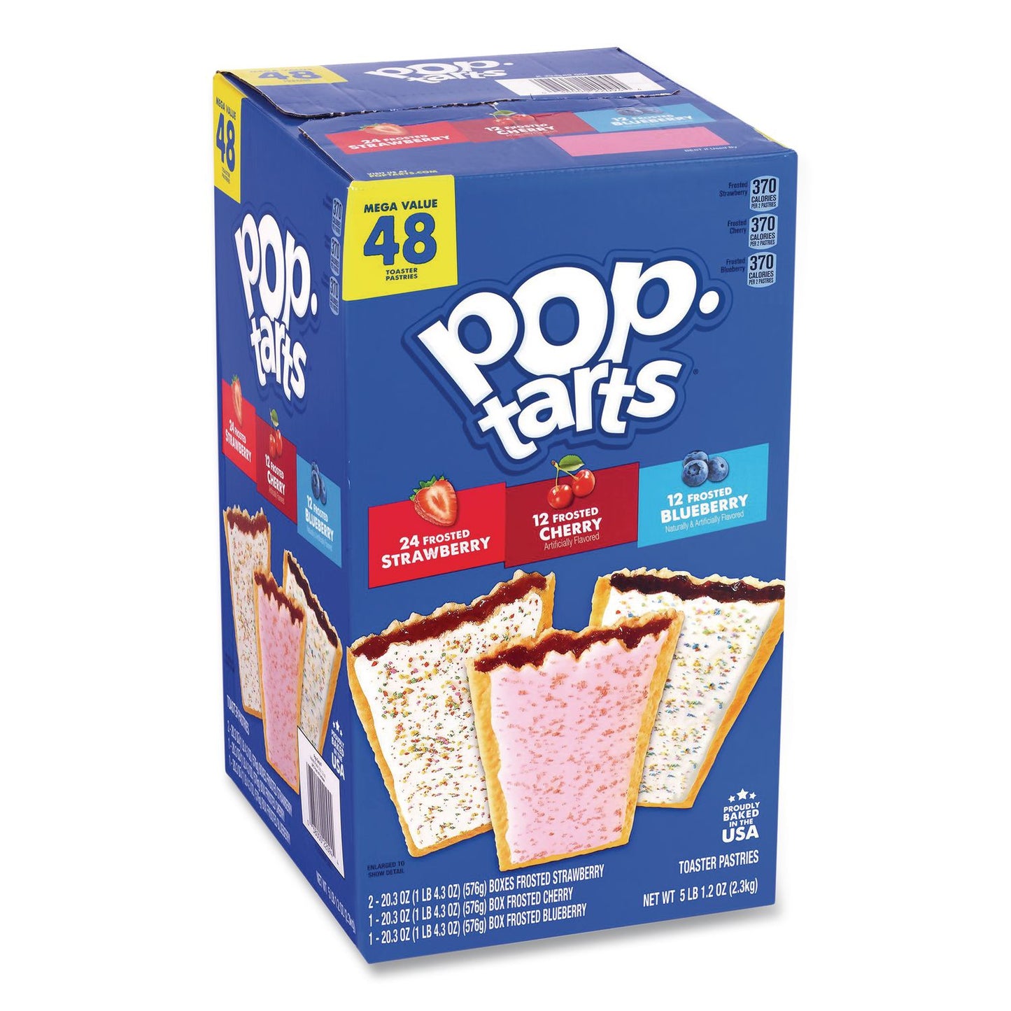 Pop Tarts, Assorted Flavors: Strawberry, Blueberry Cherry, 5 lb 1.2 oz Box, 48 Pastries/Carton