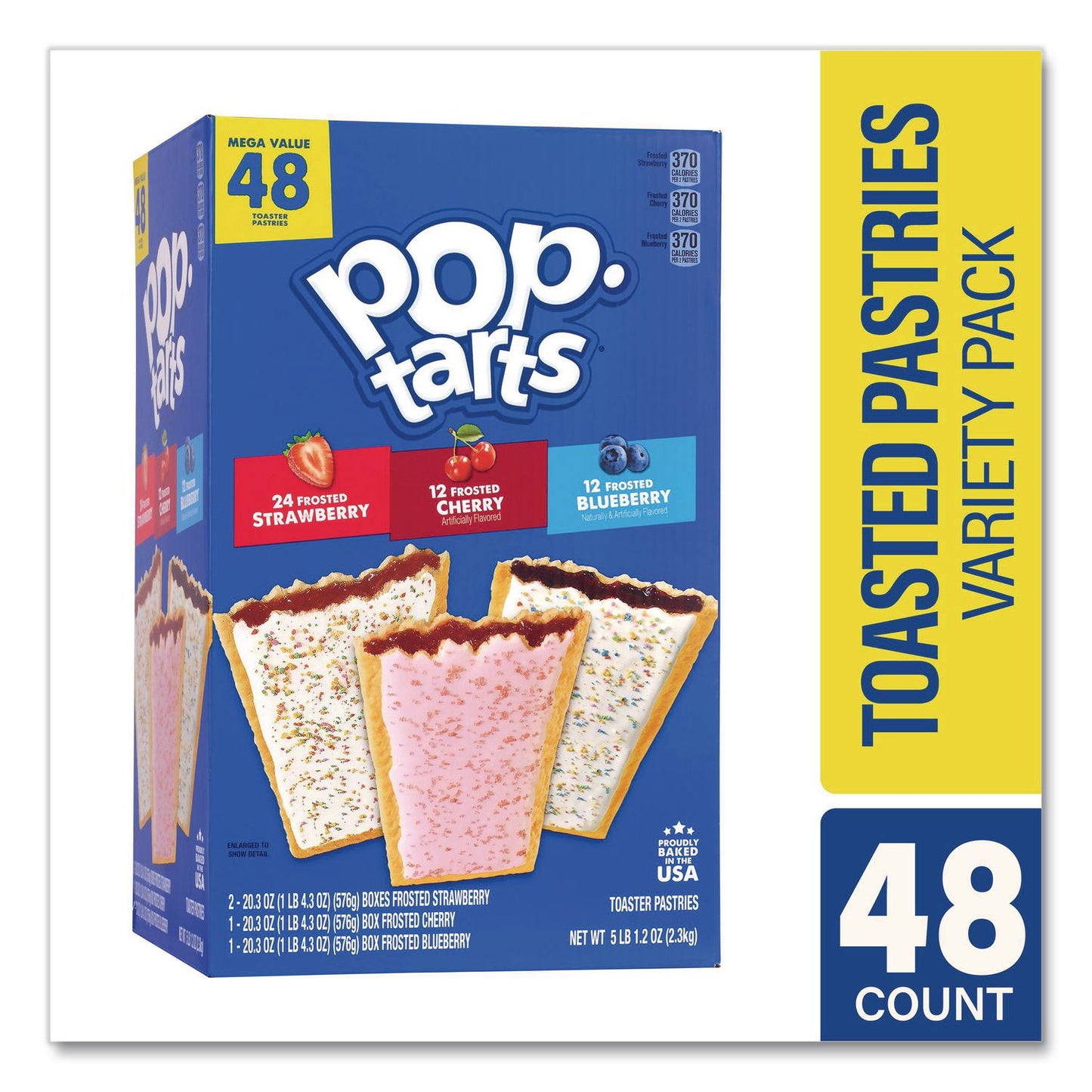 Pop Tarts, Assorted Flavors: Strawberry, Blueberry Cherry, 5 lb 1.2 oz Box, 48 Pastries/Carton
