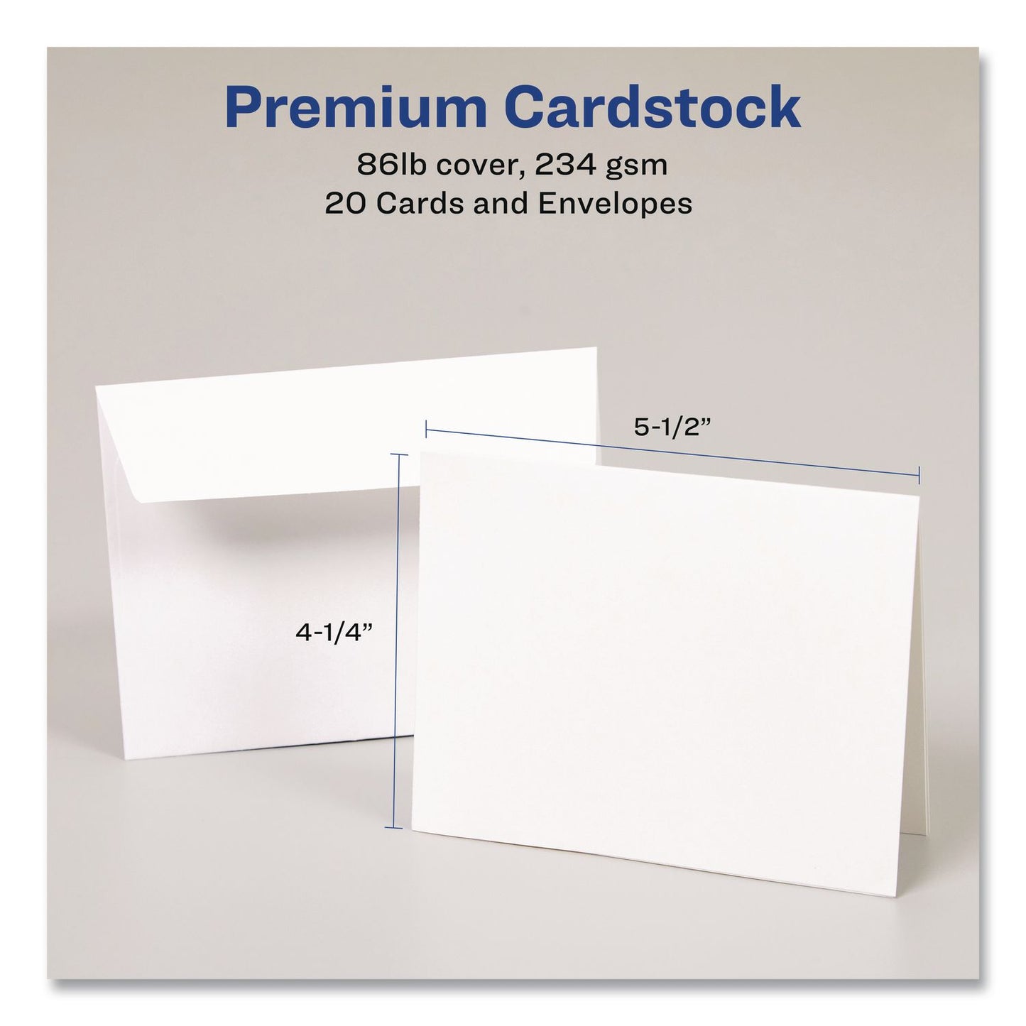 Quarter-Fold Greeting Cards with Matching Envelopes, 80 lb, 5.5 x 4.25, Matte White, 1 Card/Sheet, 20 Sheets/Pack