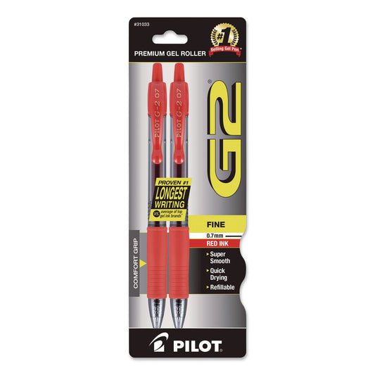 G2 Premium Gel Pen, Retractable, Fine 0.7 mm, Red Ink, Smoke/Red Barrel, 2/Pack