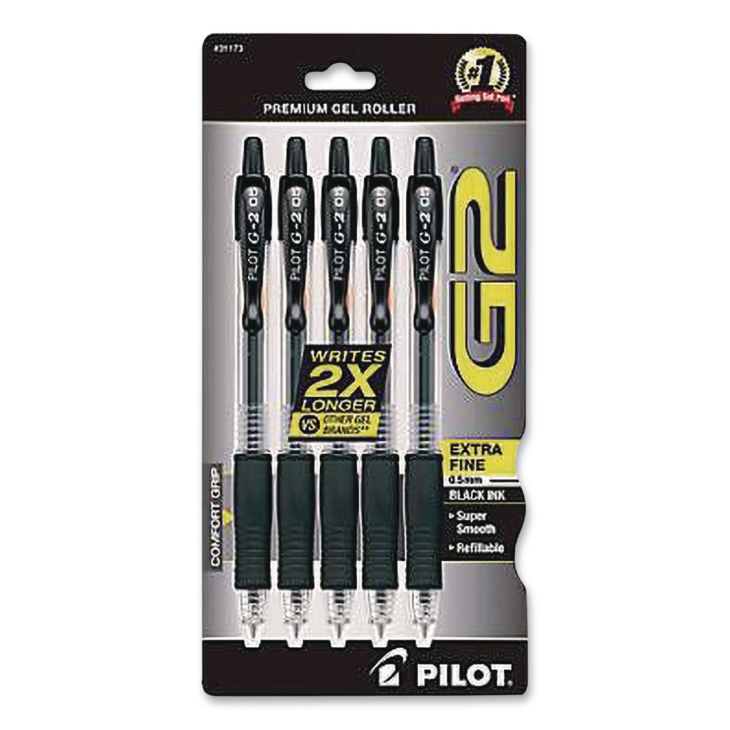 G2 Premium Gel Pen, Retractable, Extra-Fine 0.5 mm, Black Ink, Clear/Black Barrel, 5/Pack