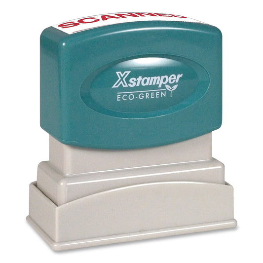 Pre-Inked One-Color Stock Stamp, SCANNED, 1.62 x 0.5, Red Ink