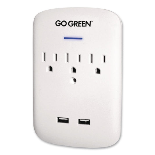3 Outlet 2 USB Wall Tap, 735 J, White
