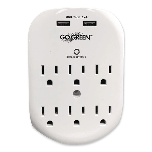 6 Outlet 4 USB Wall Tap, 735 J, White