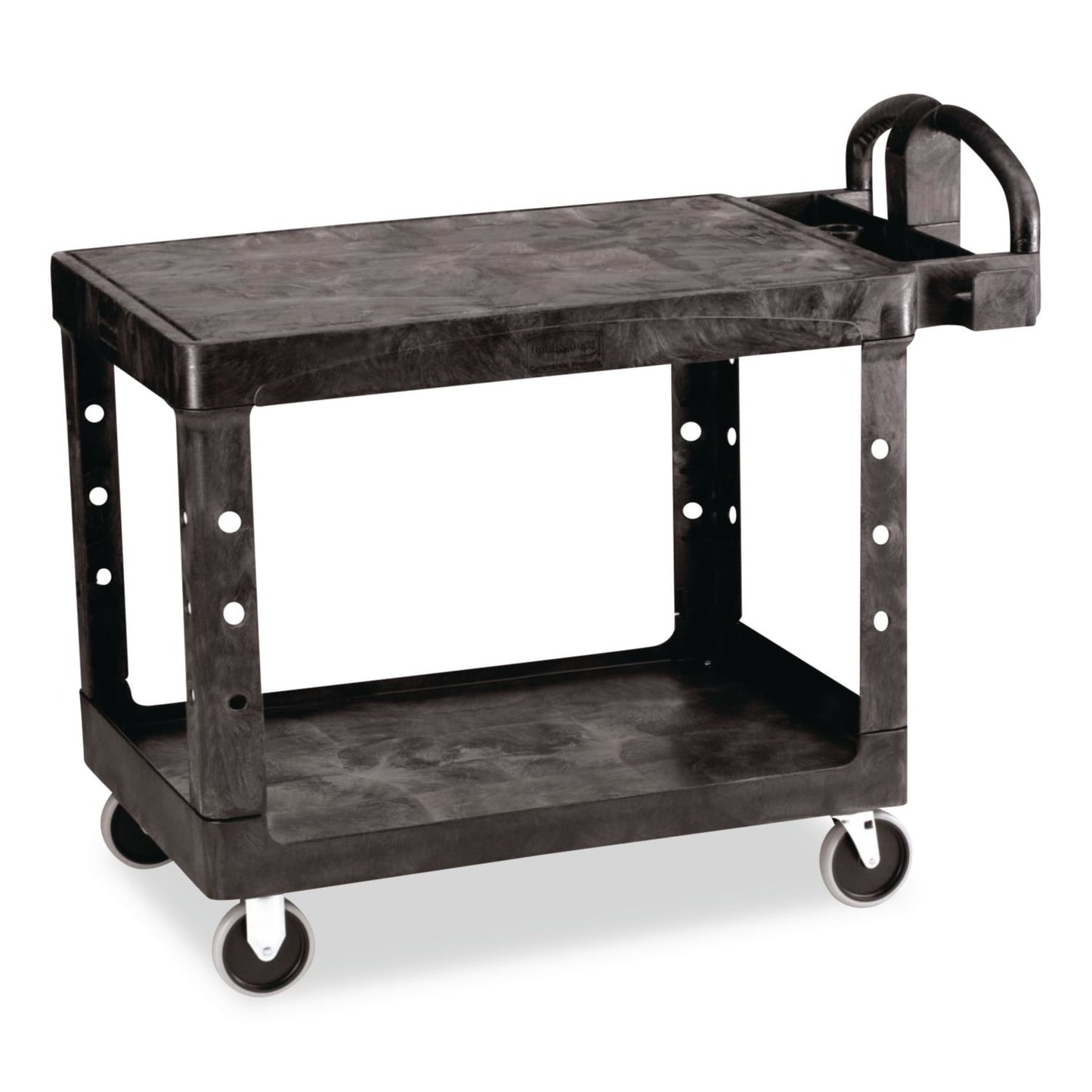 Flat Shelf Utility Cart, Plastic, 2 Shelves, 500 lb Capacity, 25.25" x 44" x 38.13", Black