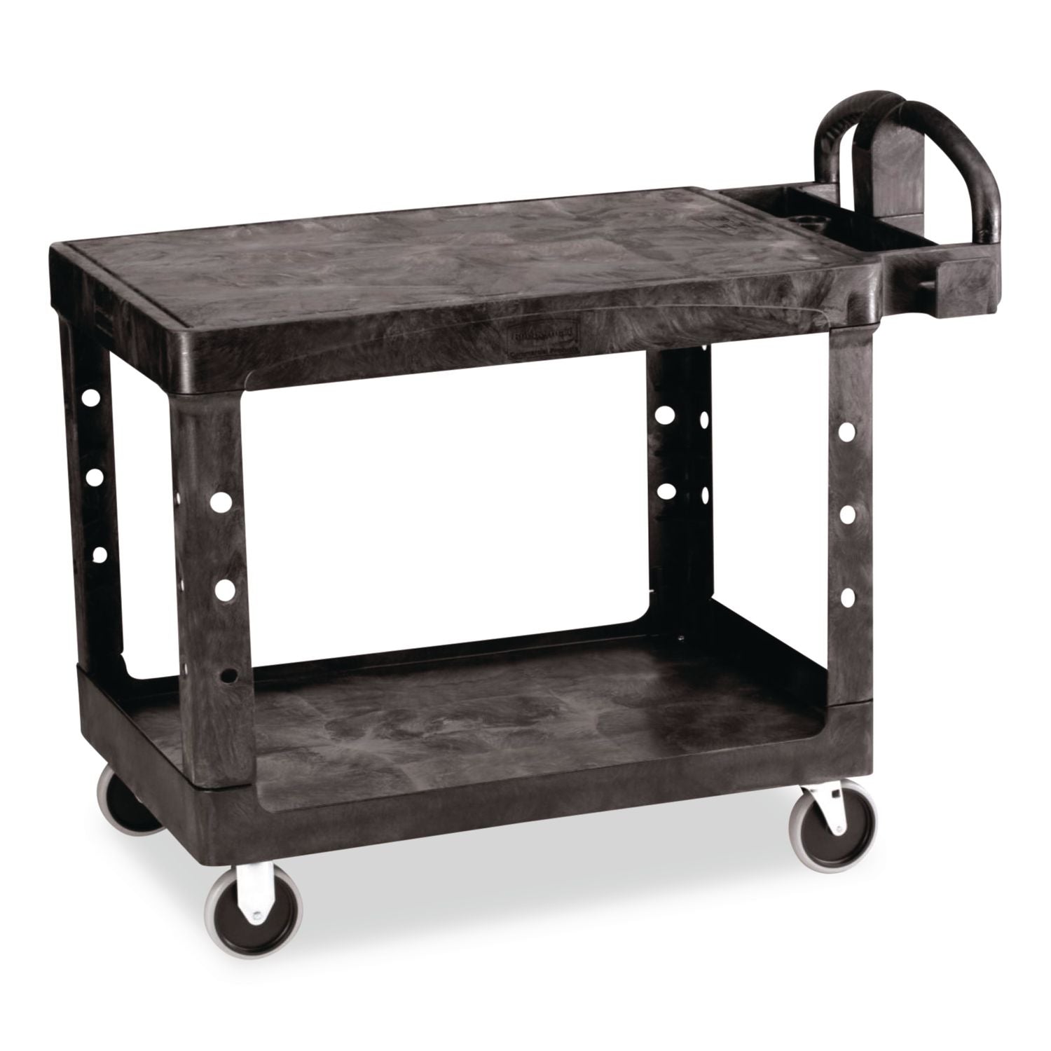 Flat Shelf Utility Cart, Plastic, 2 Shelves, 500 lb Capacity, 25.25" x 44" x 38.13", Black