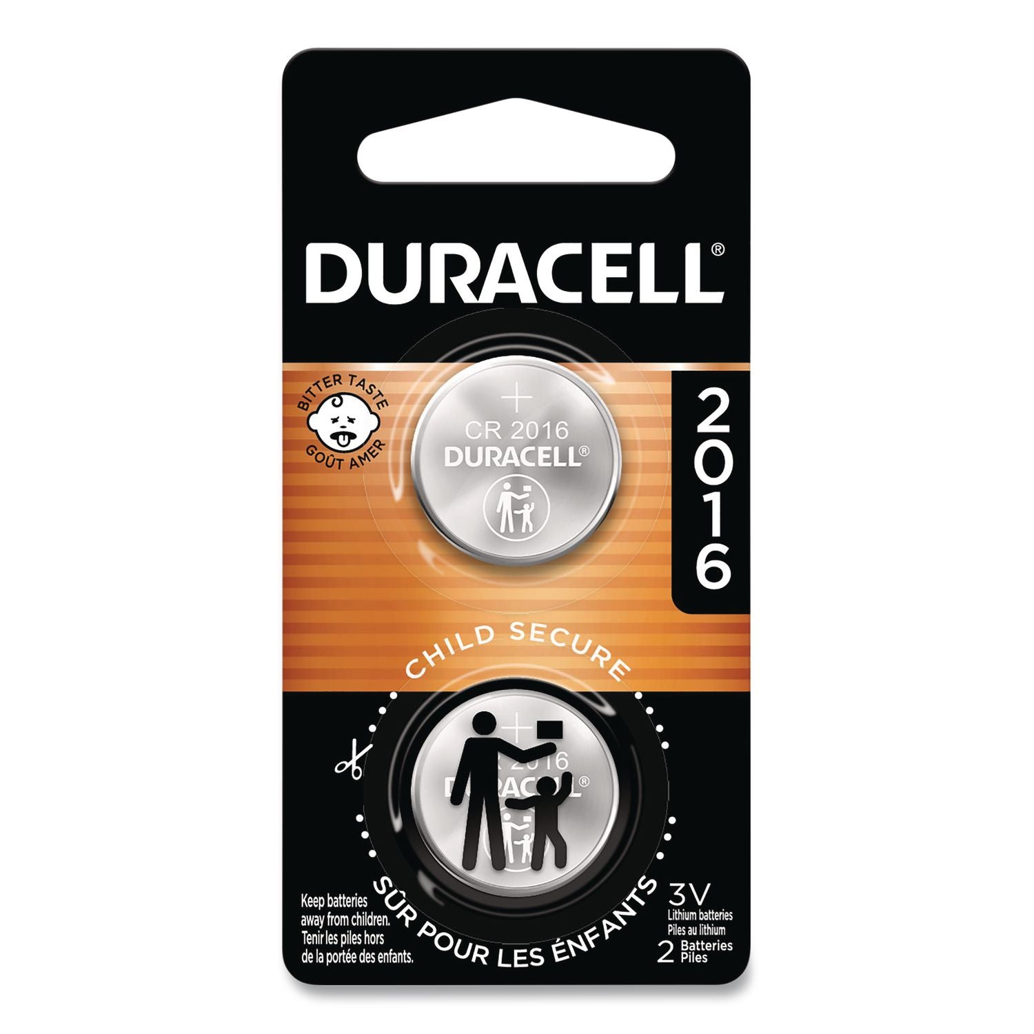 Lithium Coin Batteries With Bitterant, 2016, 2/Pack