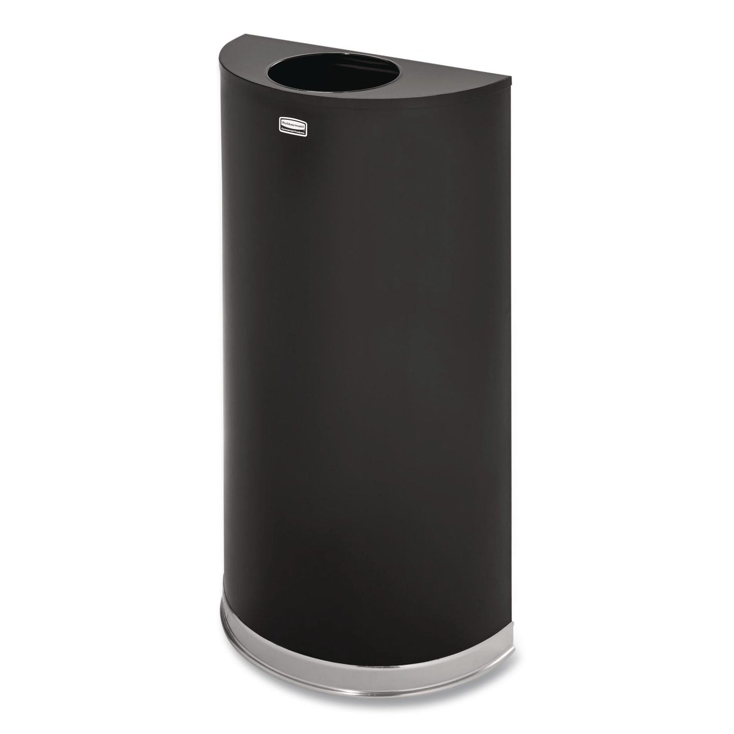 European and Metallic Series Open Top Half-Round Receptacle, 12 gal, Steel, Black/Chrome
