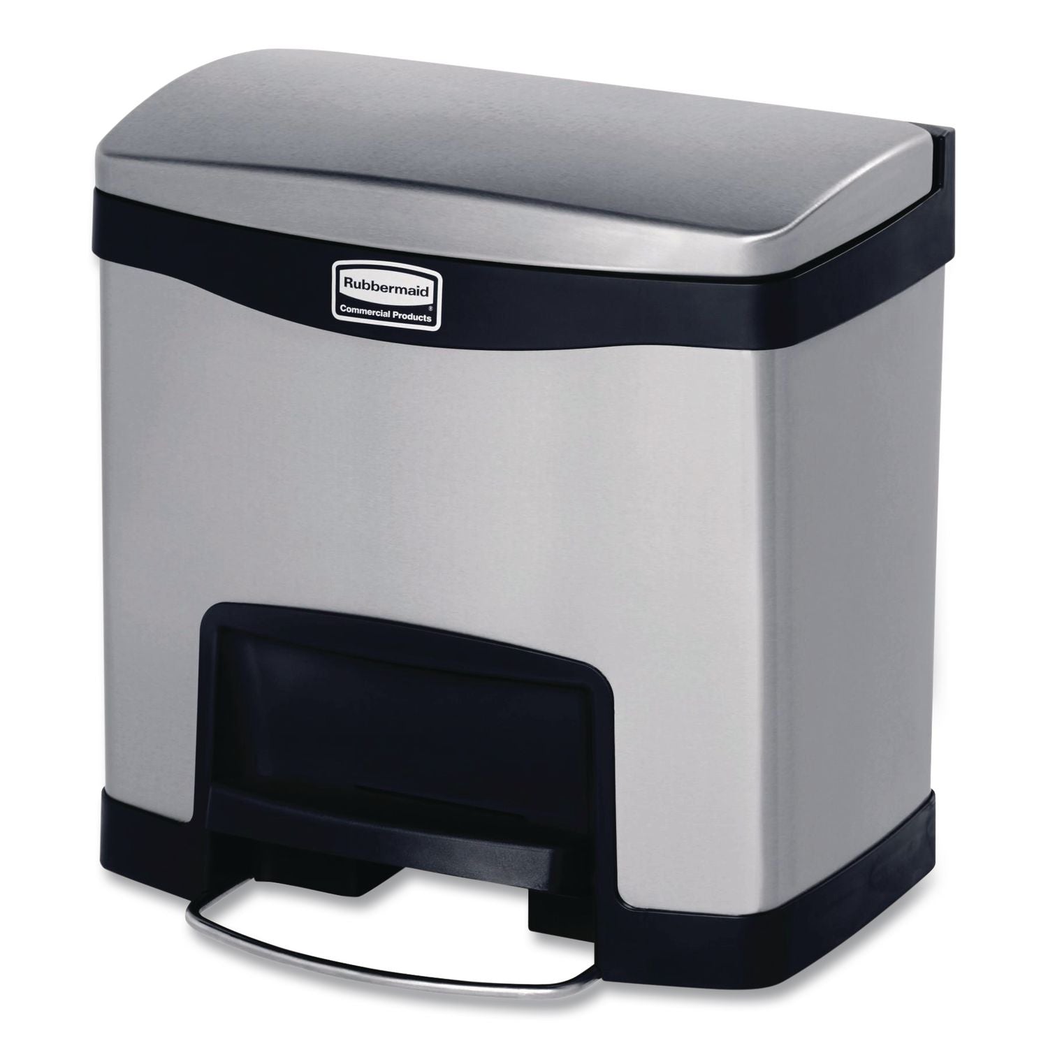 Slim Jim Stainless Steel Step-On Container, Front Step Style, 4 gal, Stainless Steel, Black