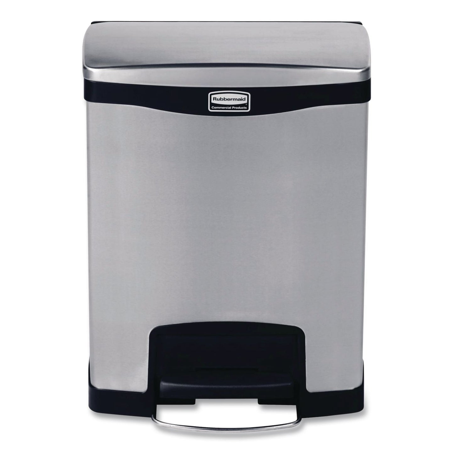 Slim Jim Stainless Steel Step-On Container, Front Step Style, 8 gal, Stainless Steel, Black