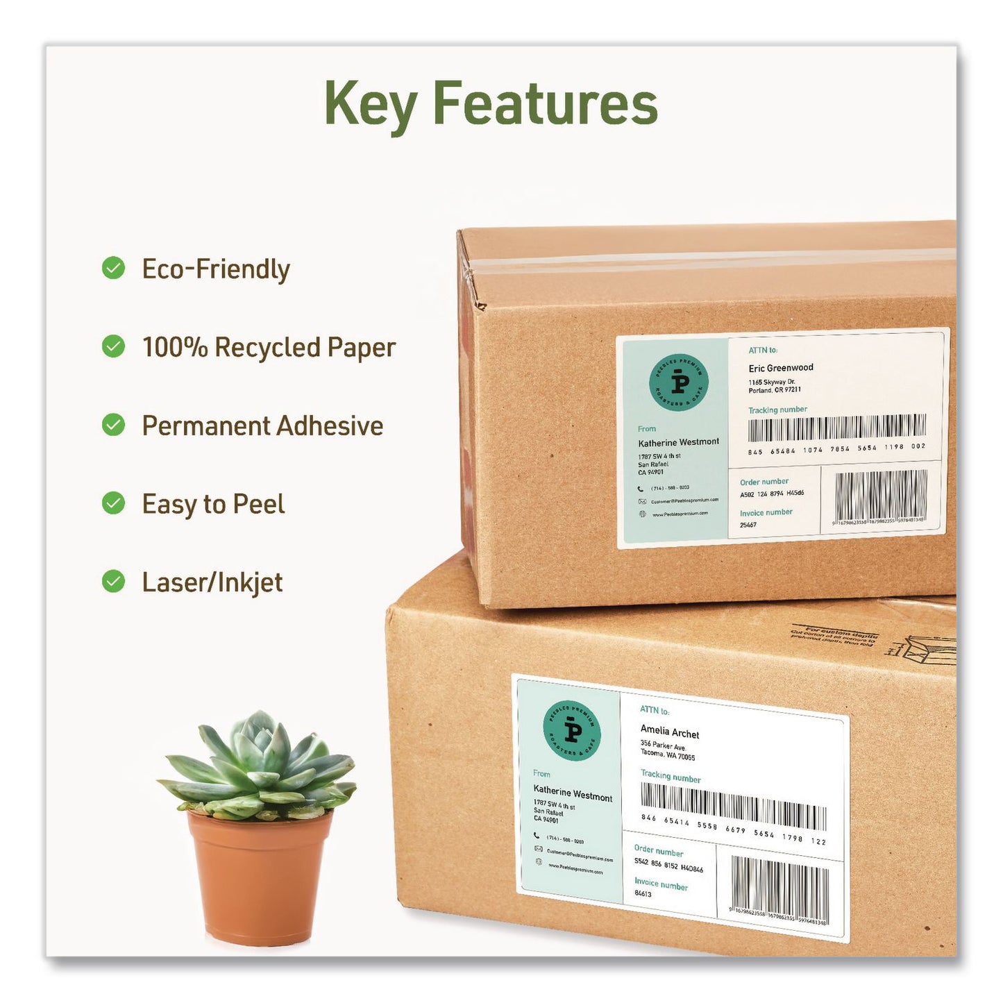 EcoFriendly Recycled Shipping Labels, Inkjet/Laser, 5.5 x 8.5, White, 2/Sheet, 10 Sheets/Pack
