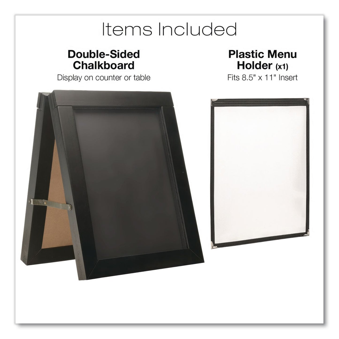 Double Sided A-Frame Chalkboard and Menu Holder, Black/Clear 8.5 x 11 Surface, Black Frame, 11 x 14