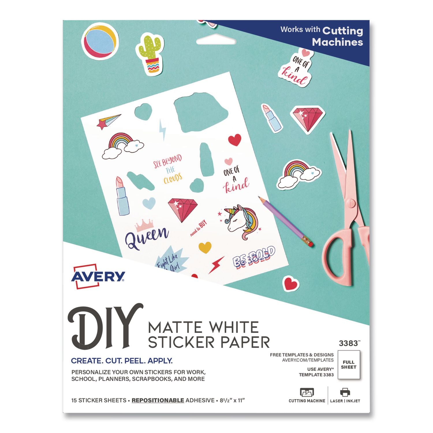 Multipurpose Sticker Project Paper, Inkjet, 8.5 x 11, 15 Sheets/Pack