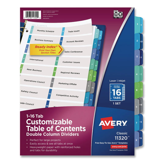 Customizable TOC Ready Index Double Column Multicolor Tab Dividers, 16-Tab, 1 to 16, 11 x 8.5, White, 1 Set