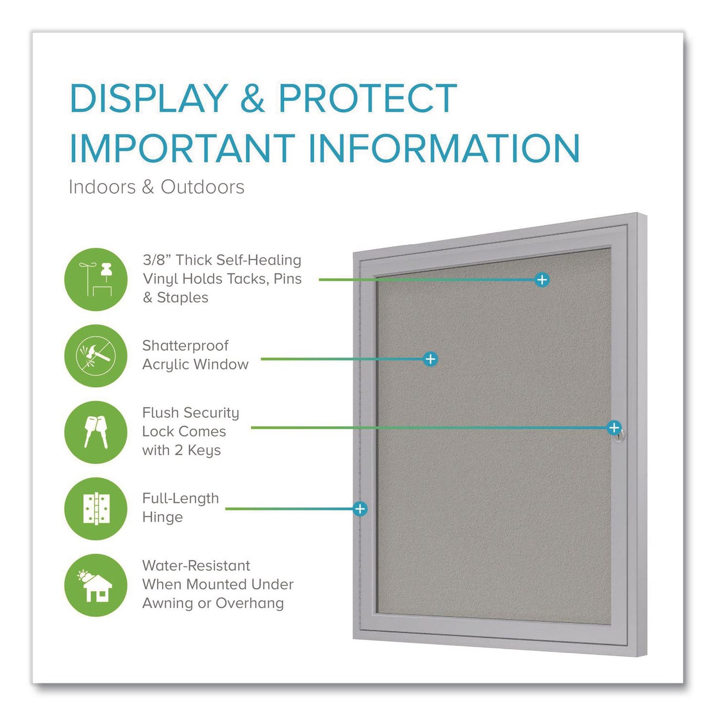 1 Door Enclosed Vinyl Bulletin Board with Satin Frame, 18" x 24", Silver Surface, Satin Aluminum Frame