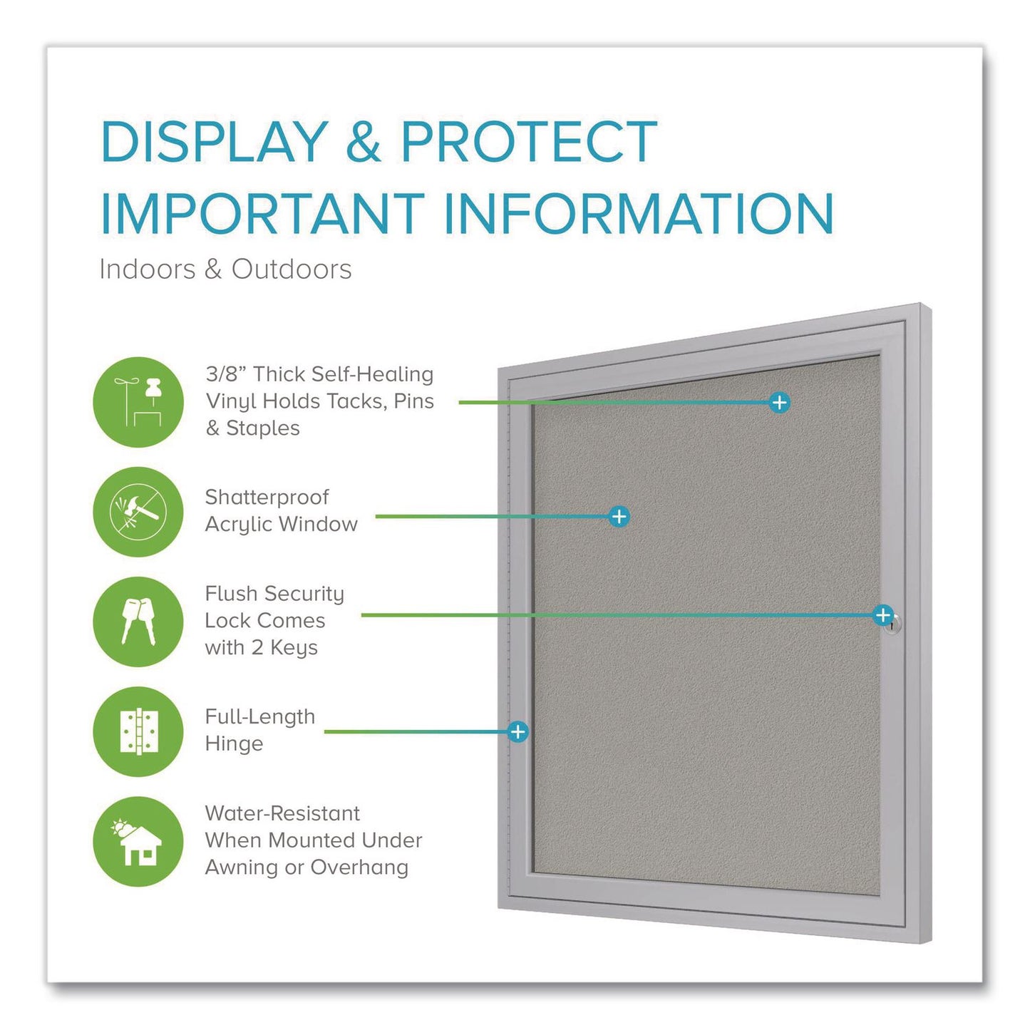 1 Door Enclosed Vinyl Bulletin Board with Satin Frame, 24" x 36", Silver Surface, Satin Aluminum Frame