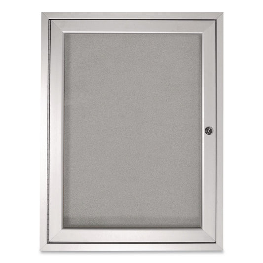 1 Door Enclosed Vinyl Bulletin Board with Satin Frame, 36" x 36", Silver Surface, Satin Aluminum Frame