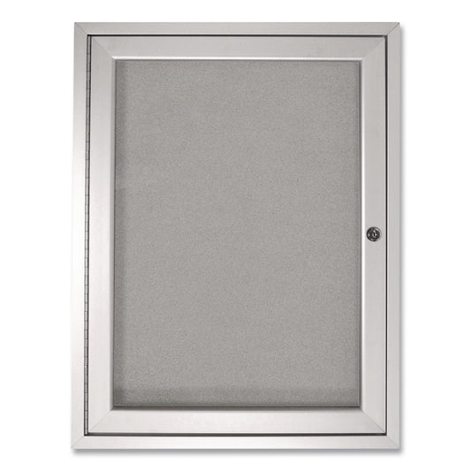 1 Door Enclosed Vinyl Bulletin Board with Satin Frame, 24" x 36", Silver Surface, Satin Aluminum Frame