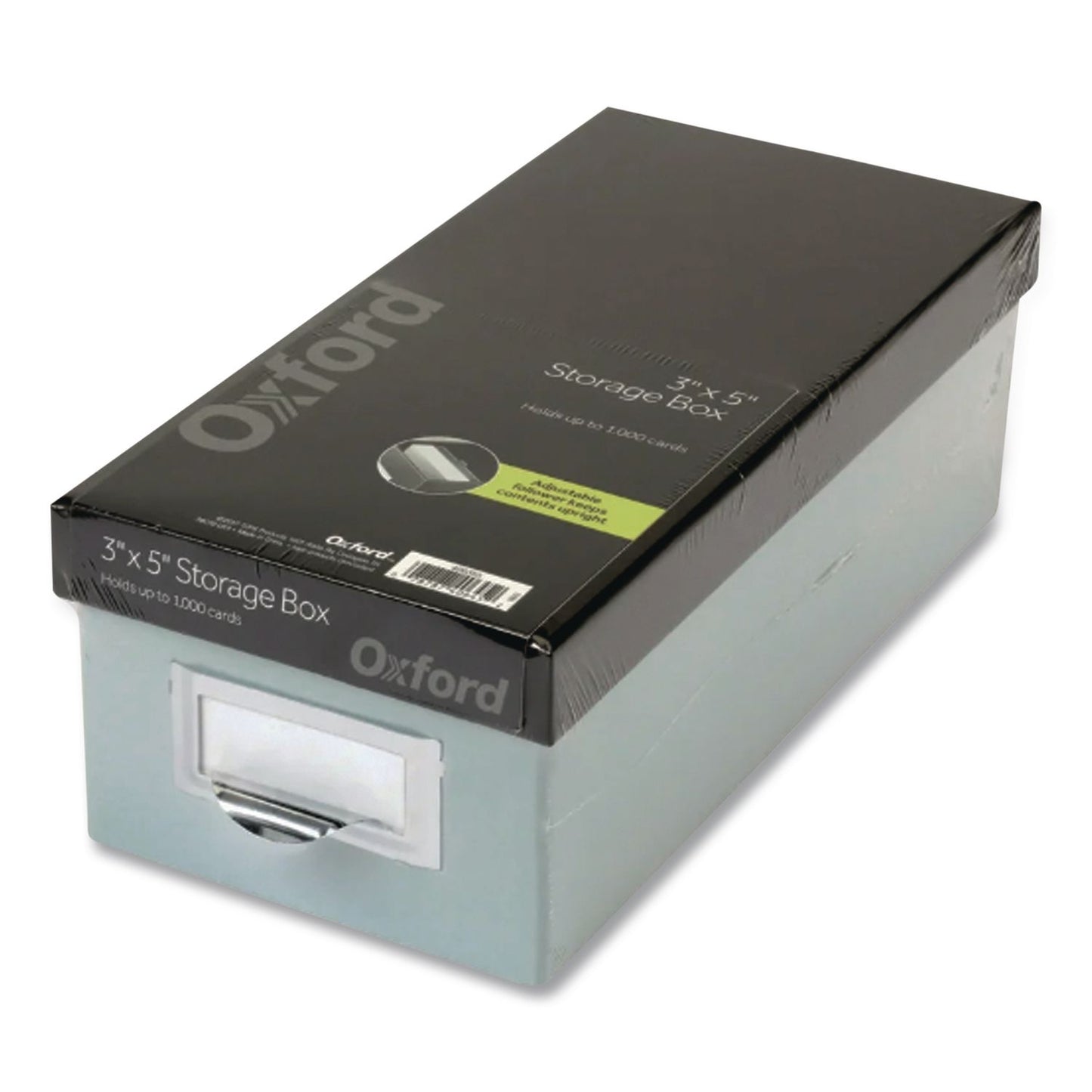 Index Card Storage Box, Holds 1,000 3 X 5 Cards, 5.5 X 11.5 X 3.88, Pressboard, Blue Fog/black