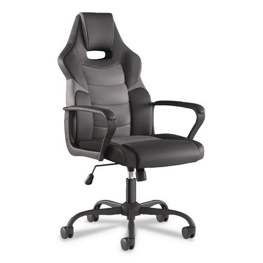 Vector Luxura Faux Leather Gaming Chair, Supports Up to 275 lbs, Black/Gray Seat, Black/Gray Back, Black Base