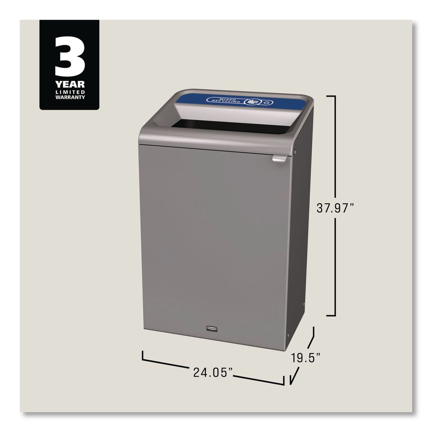 Configure Indoor Recycling Waste Receptacle, Mixed Recycling, 33 gal, Metal, Gray