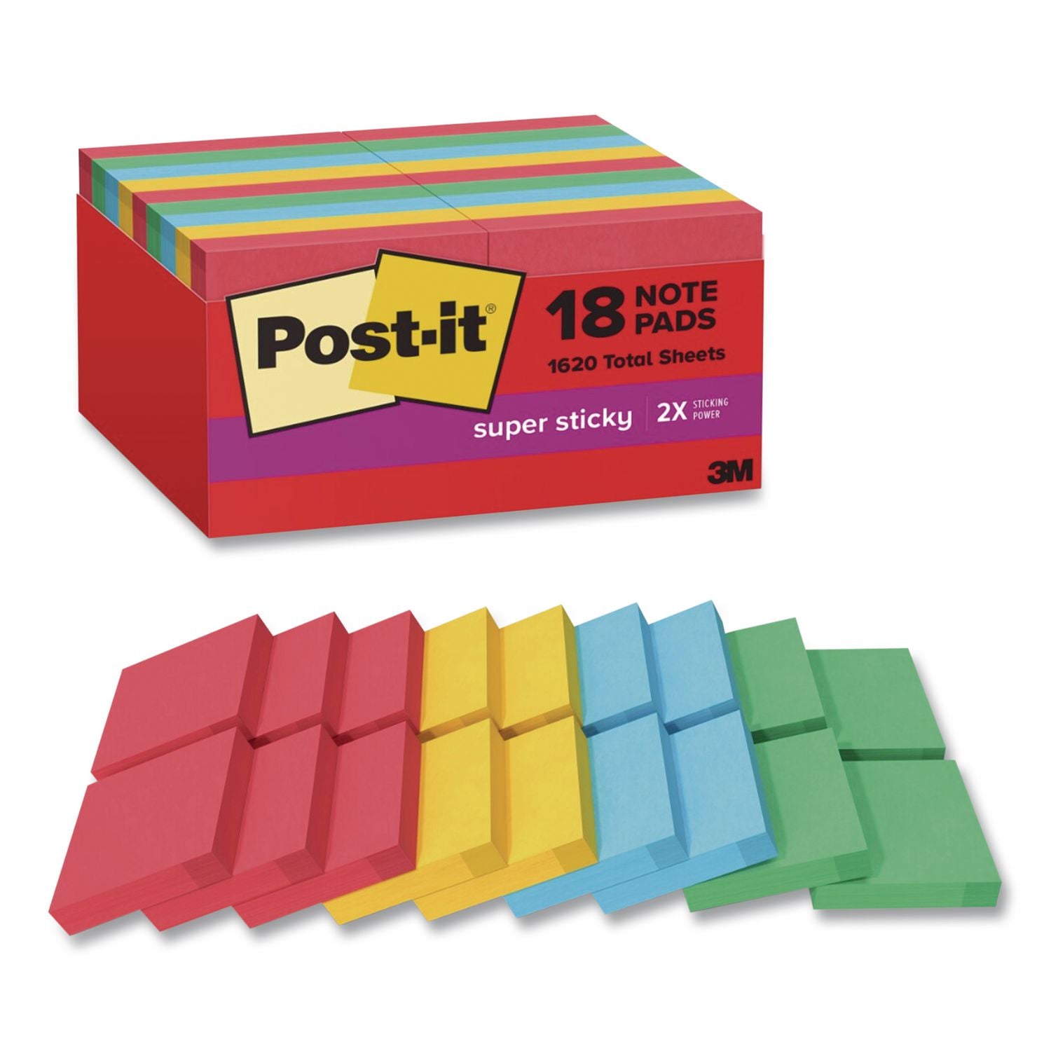 Pads in Playful Primary Collection Colors, 1.88" x 1.88", Assorted Colors, 90 Sheets/Pad, 18 Pads/Pack