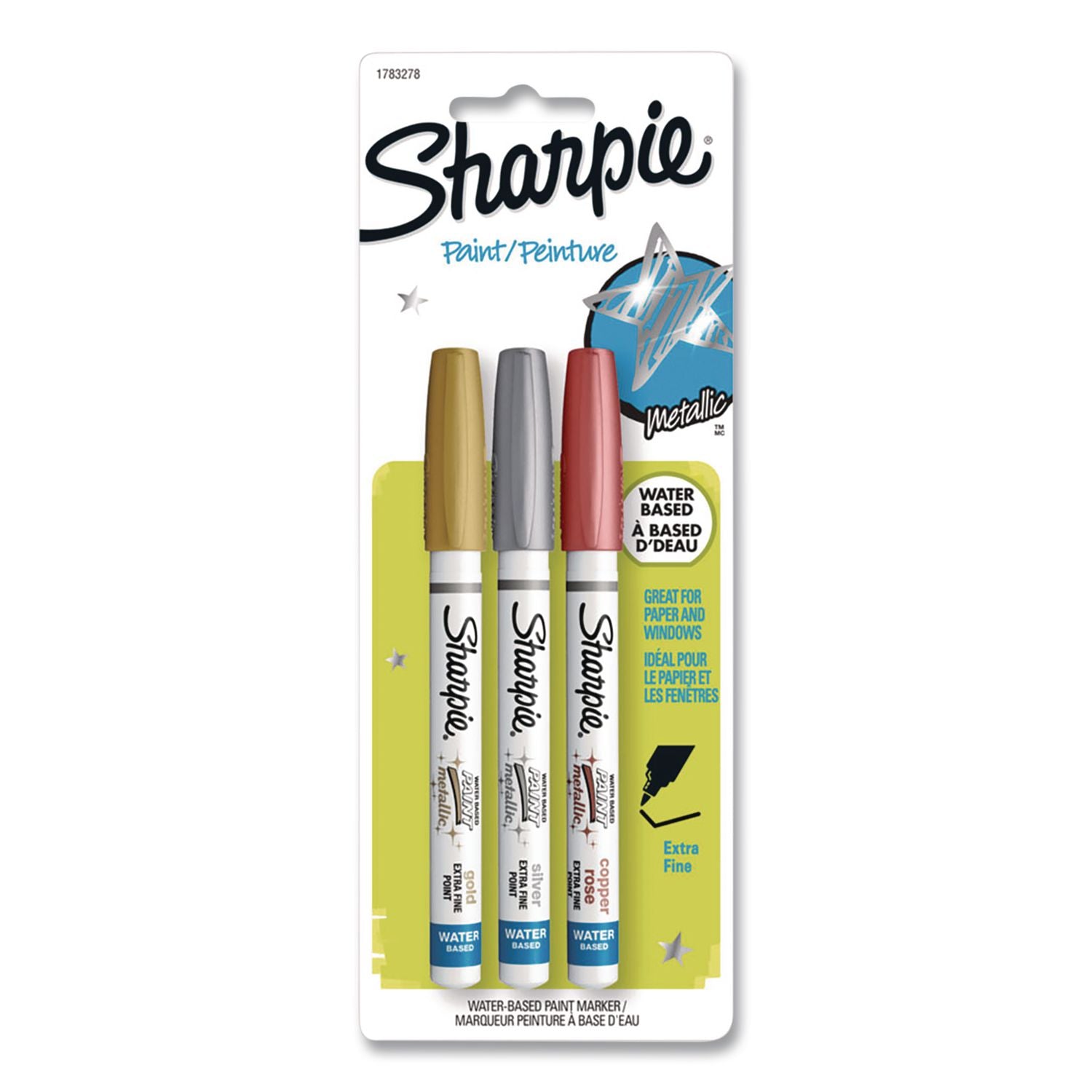 Water-Based Paint Markers, Extra-Fine Tip, Assorted Metallic Colors, 3/Pack