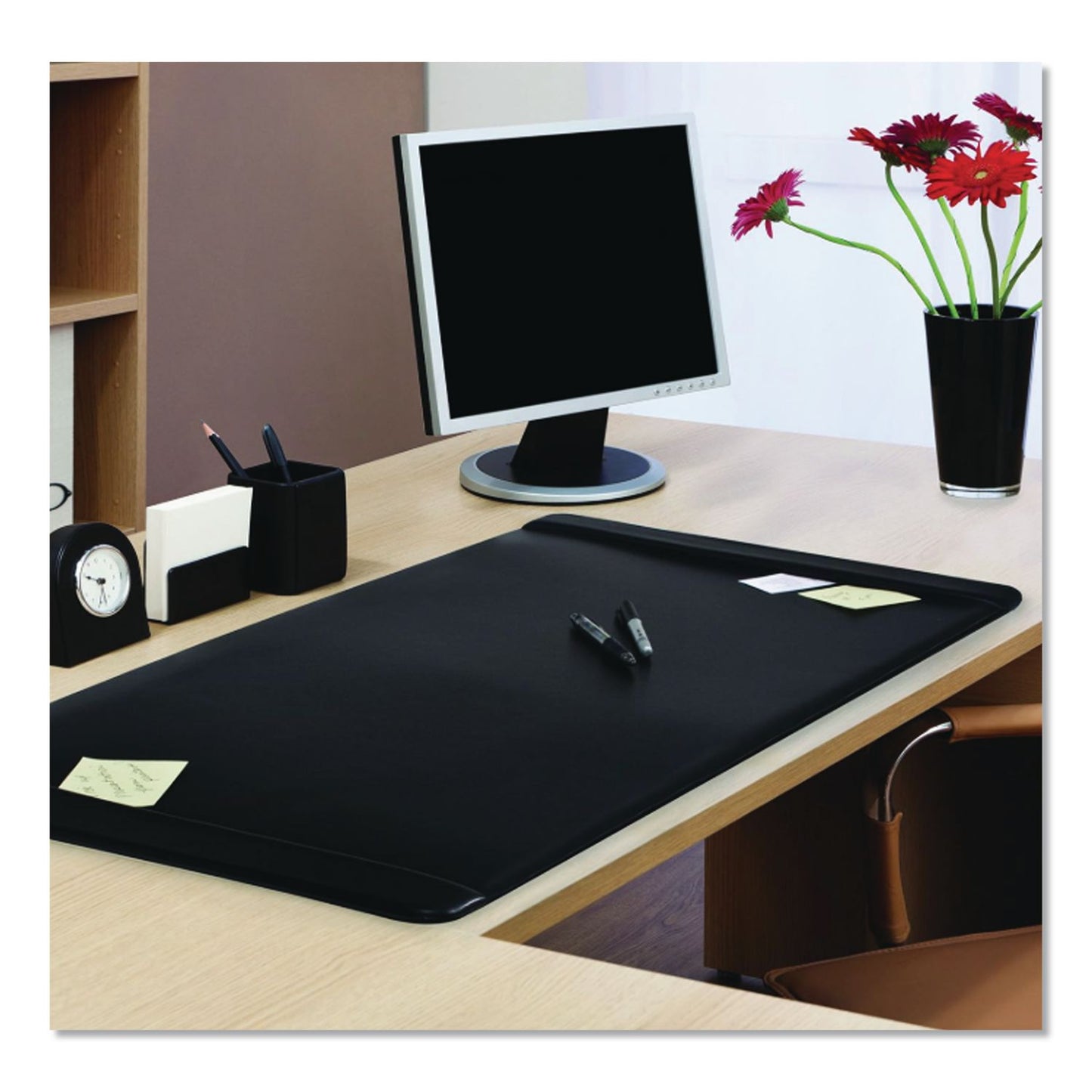 Faux Leather Desk Pad with Side Rails, 36" x 20", Black