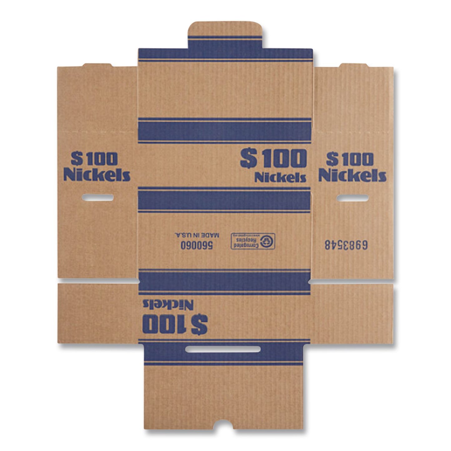 Nickels Coin Box, Accommodates $100 in Nickels, 15.5" x 19.25" x 4.5", Blue/Kraft, 50/Pack