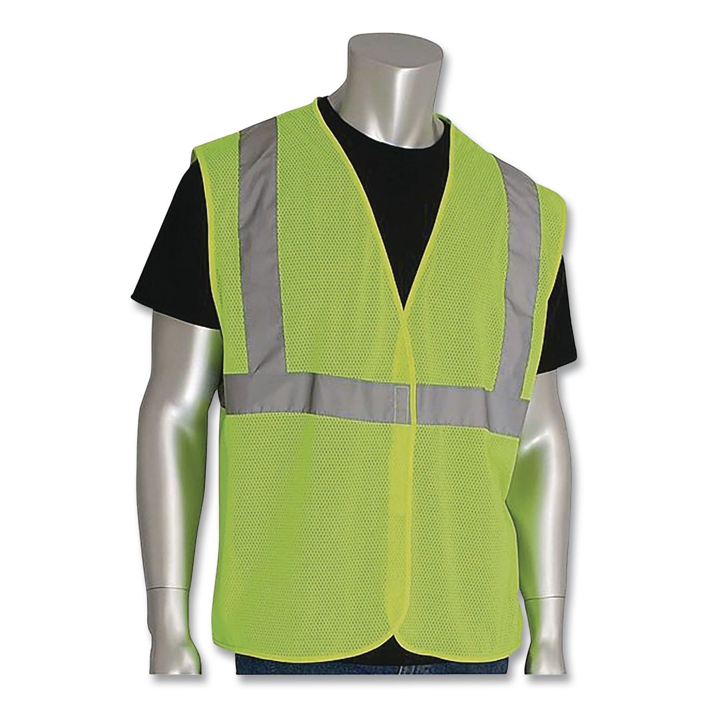 ANSI Class 2 Hook and Loop Safety Vest, Polyester Mesh, Medium, Lime