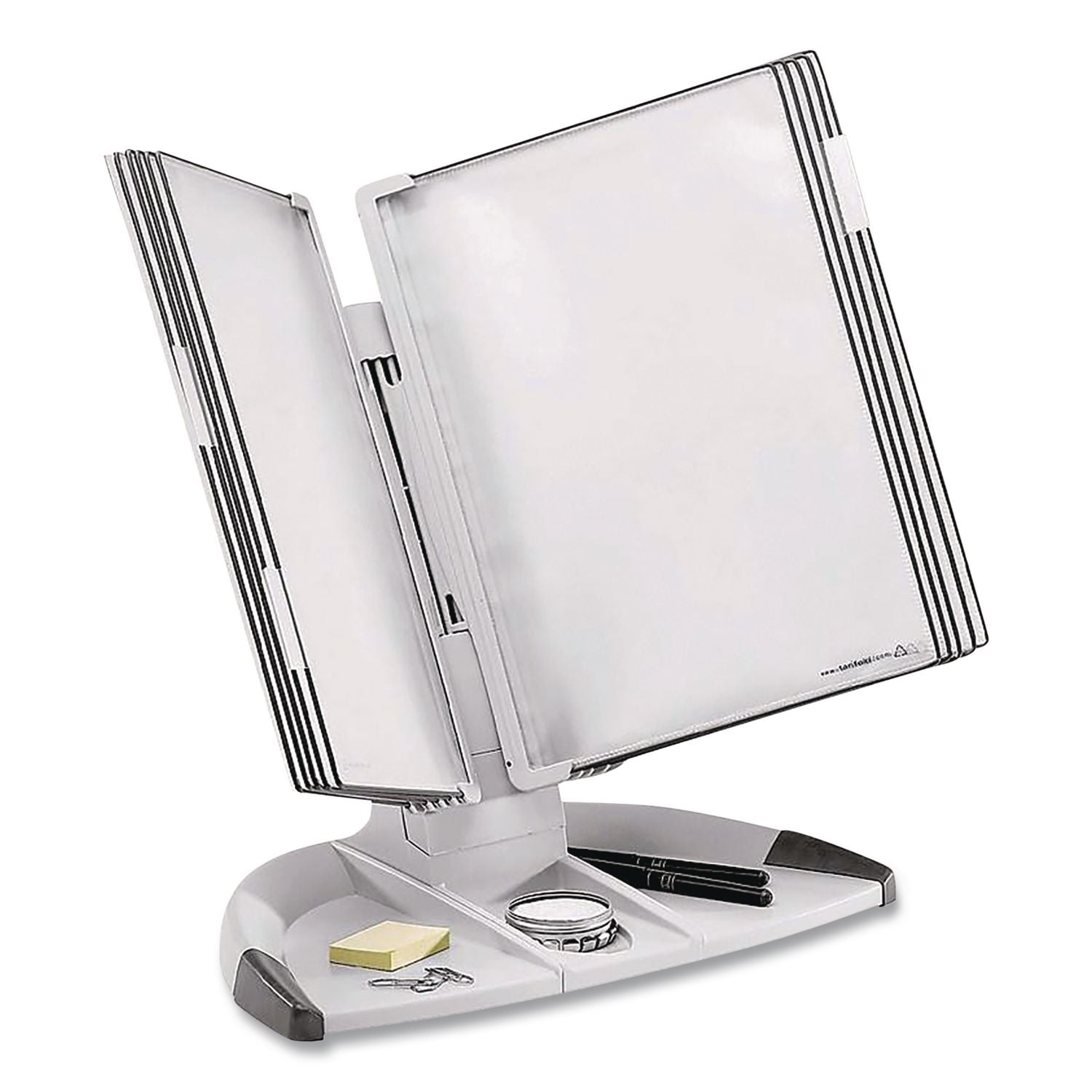 Modular Desktop Document Holder, 10 Panels with Black Borders, Gray Base