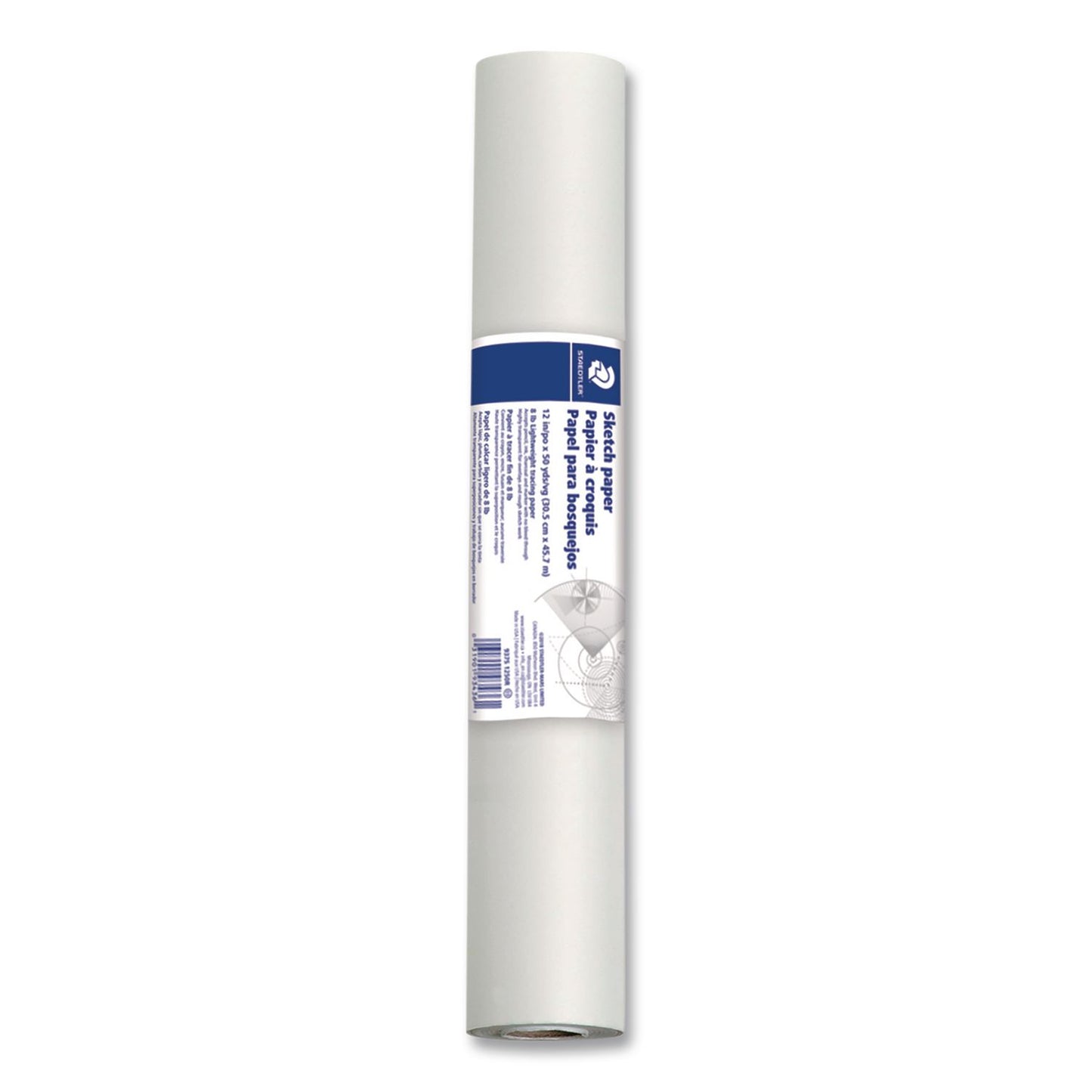 Transparent Sketch Paper Roll, 8 lb Bond Weight, 12" x 50 yd, White
