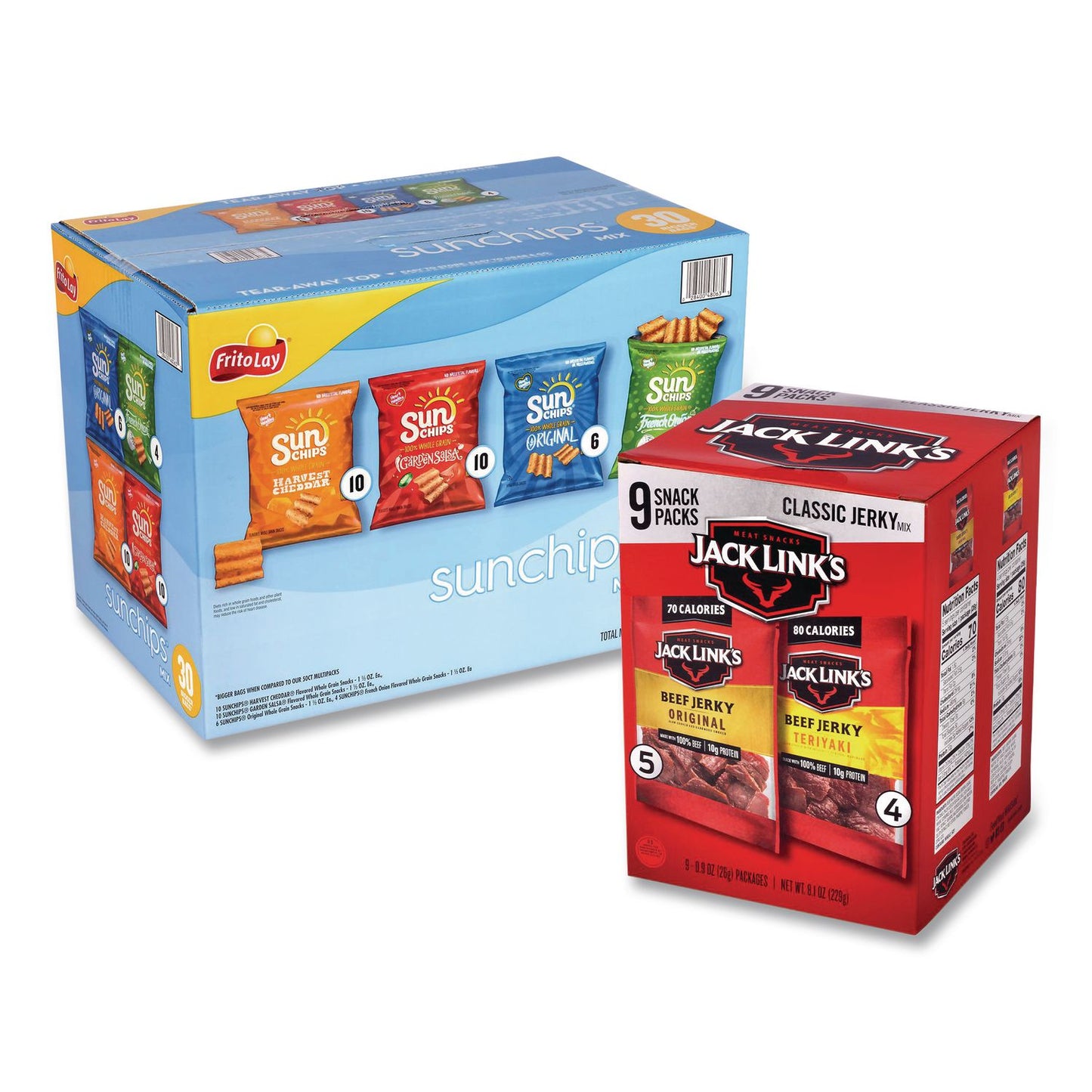 Sunchips and Jack Link's Beef Jerky Variety Pack, (30) 1.5 oz Bags, (9) 0.9 oz Snack Packs, Assorted Flavors/Bundle