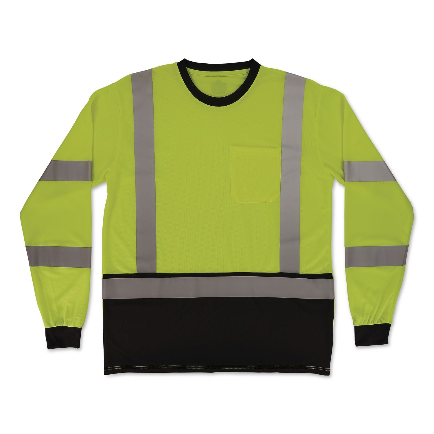 GloWear 8369BK Class 3 Essential Hi-Vis Long Sleeve T-Shirt with Black Bottom, Large, Lime