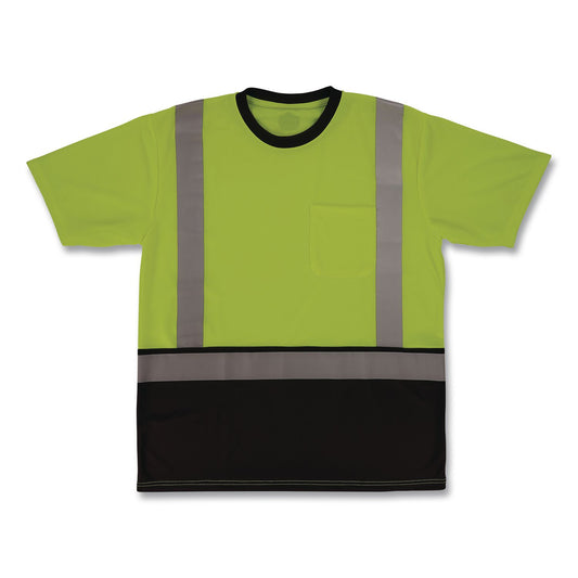 GloWear 8286BK Class 2 Essential Hi-Vis T-Shirt with Black Bottom, Medium, Lime