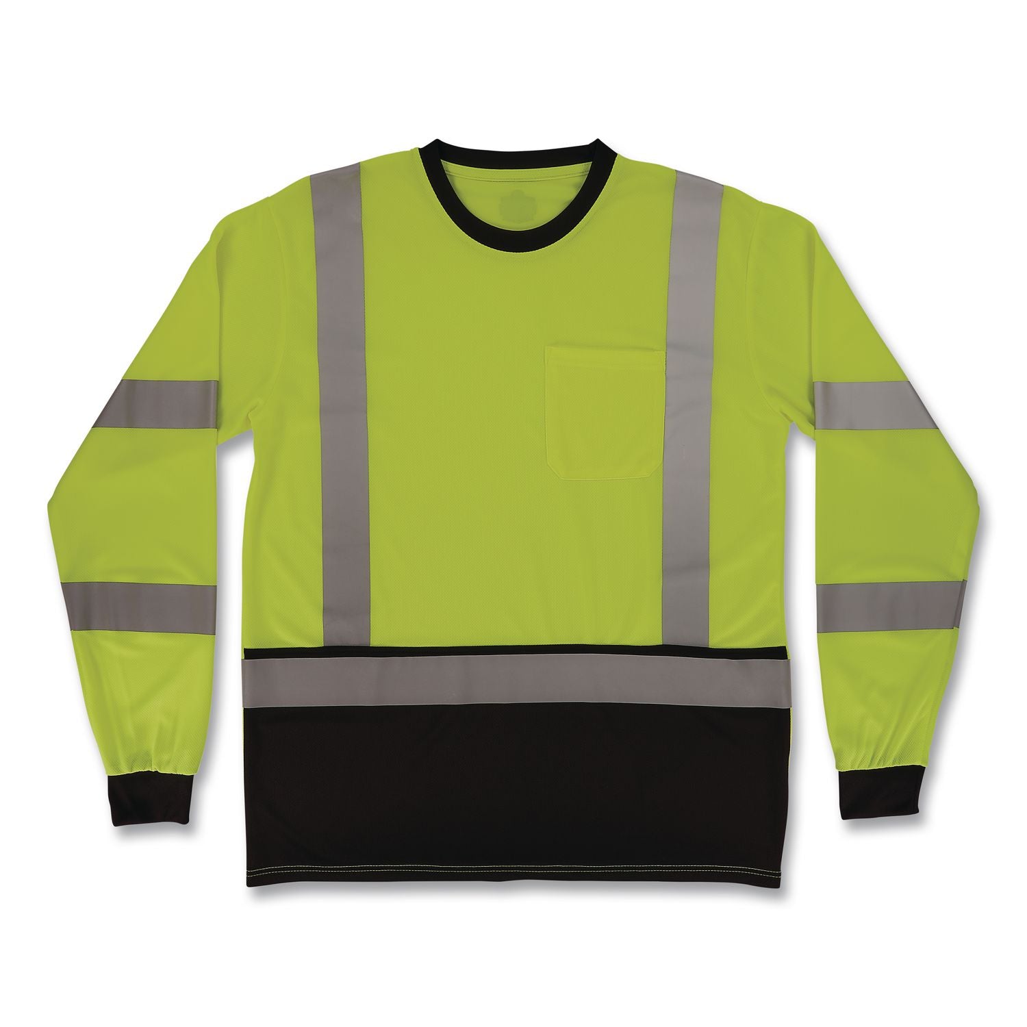 GloWear 8369BK Class 3 Essential Hi-Vis Long Sleeve T-Shirt with Black Bottom, X-Large, Lime