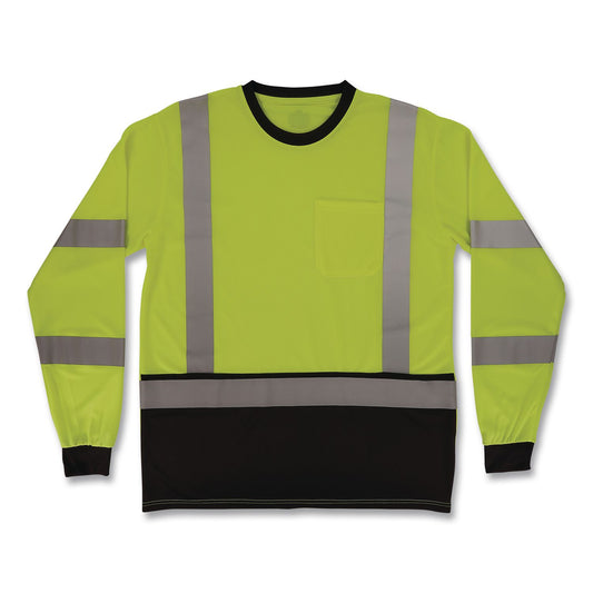 GloWear 8369BK Class 3 Essential Hi-Vis Long Sleeve T-Shirt with Black Bottom, X-Large, Lime