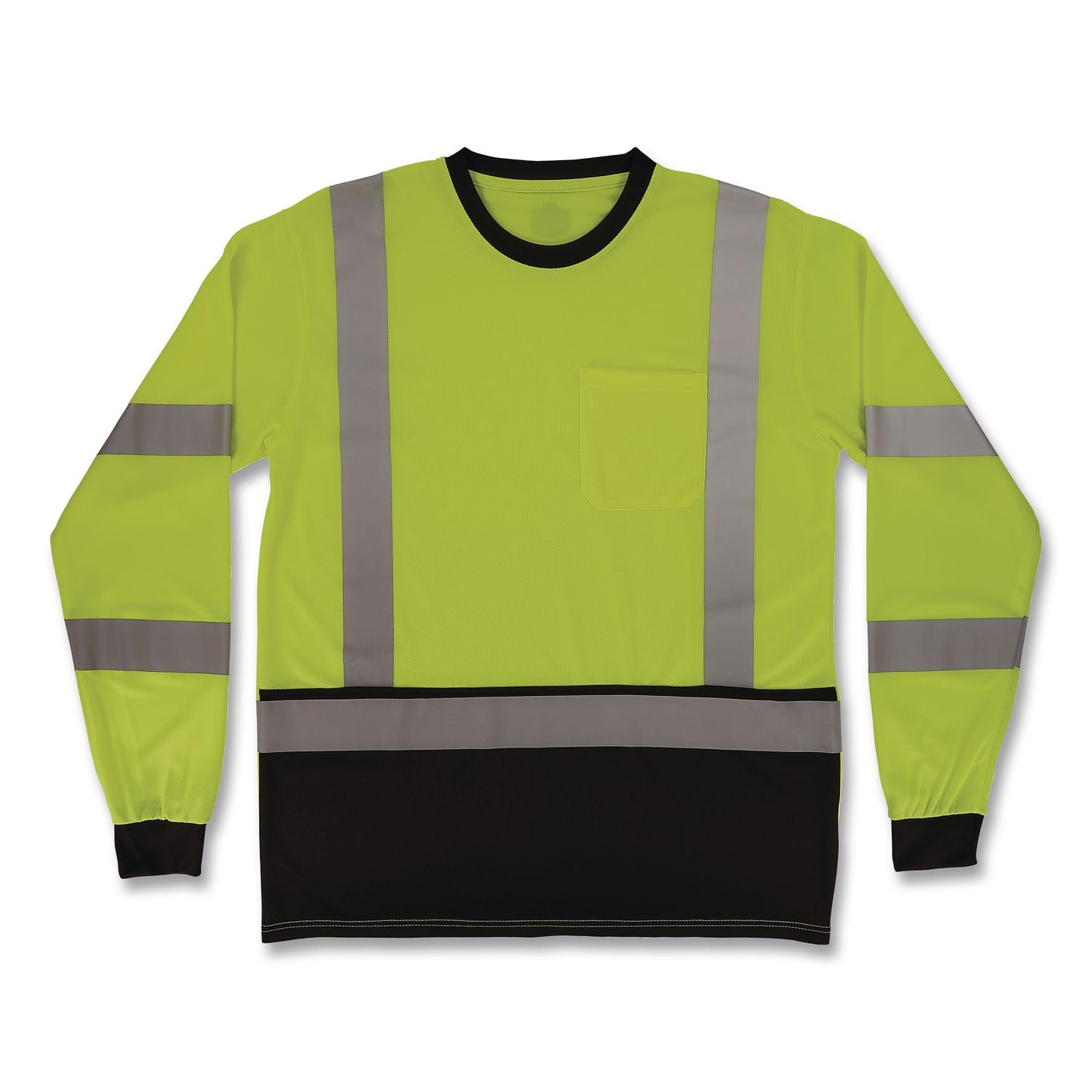 GloWear 8369BK Class 3 Essential Hi-Vis Long Sleeve T-Shirt with Black Bottom, 3X-Large, Lime