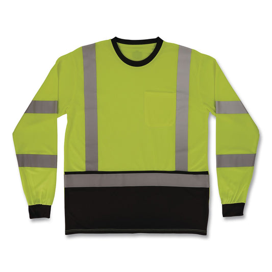 GloWear 8369BK Class 3 Essential Hi-Vis Long Sleeve T-Shirt with Black Bottom, 5X-Large, Lime