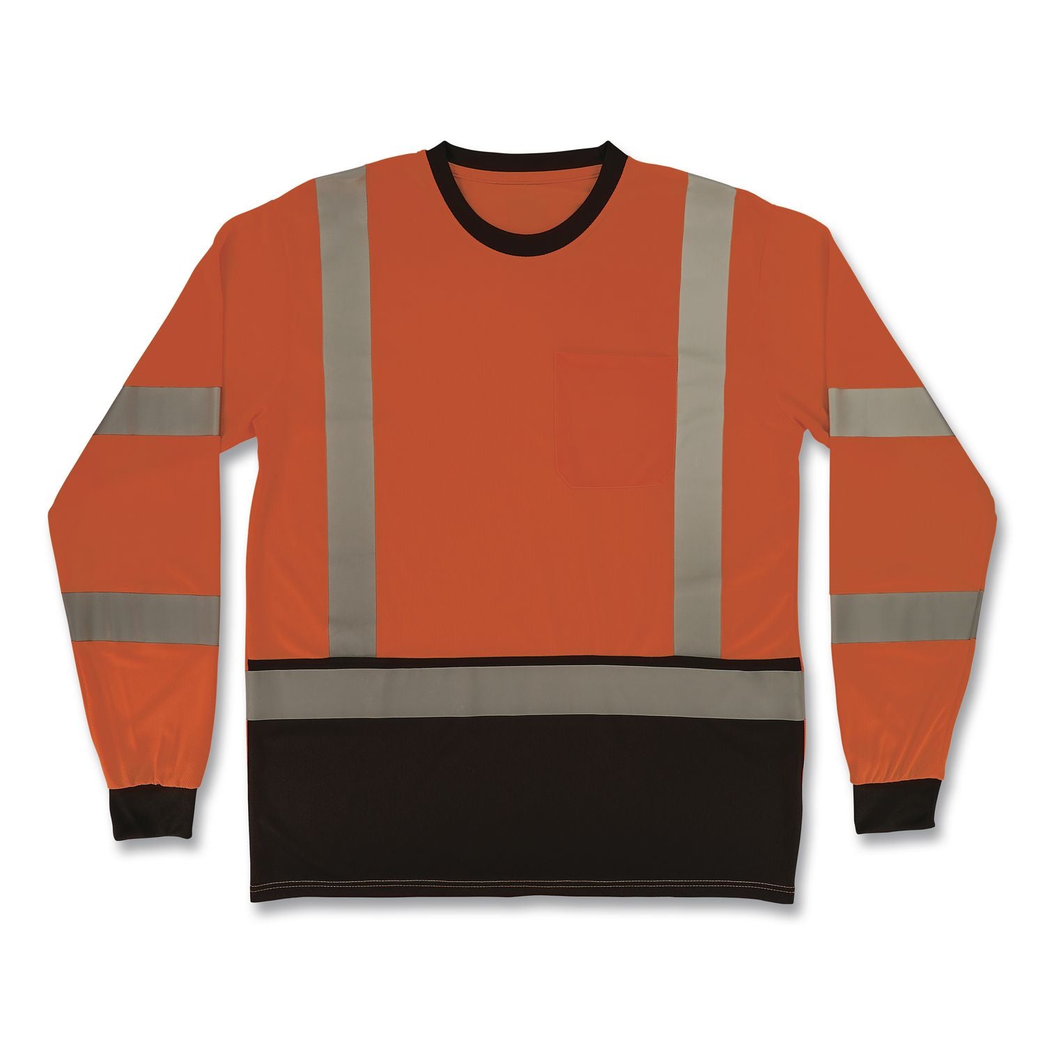 GloWear 8369BK Class 3 Essential Hi-Vis Long Sleeve T-Shirt with Black Bottom, Large, Orange
