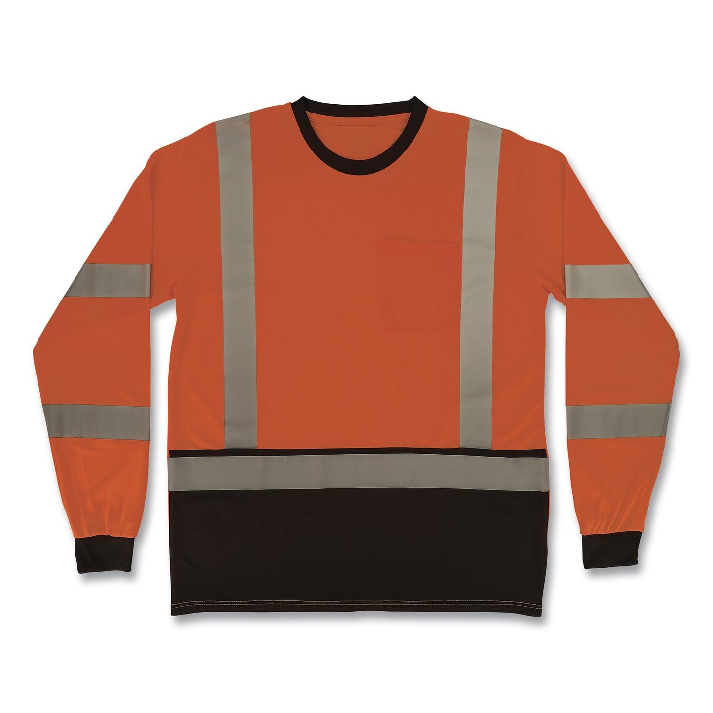 GloWear 8369BK Class 3 Essential Hi-Vis Long Sleeve T-Shirt with Black Bottom, X-Large, Orange
