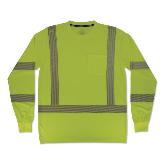 GloWear 8370 Class 3 Performance Hi-Vis Long Sleeve T-Shirt, Large, Lime