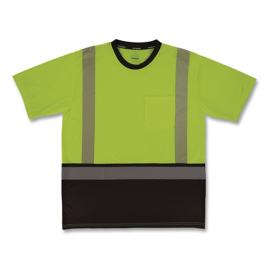 GloWear 8294BK Class 2 Performance Hi-Vis T-Shirt with Black Bottom, 3X-Large, Lime