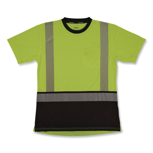 GloWear 8276BK Class 2 Women's Performance Hi-Vis T-Shirt with Black Bottom, X-Large, Lime