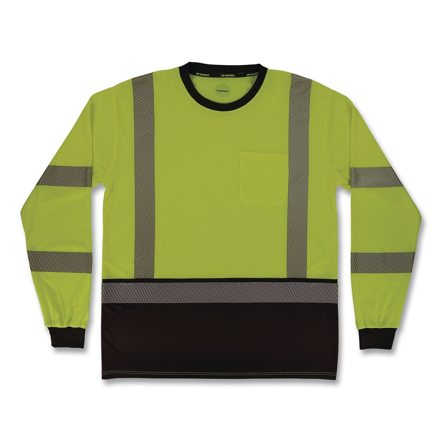 GloWear 8371BK Class 3 Performance Hi-Vis Long Sleeve T-Shirt with Black Bottom, Medium, Lime