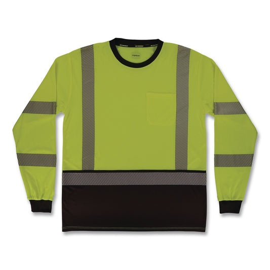 GloWear 8371BK Class 3 Performance Hi-Vis Long Sleeve T-Shirt with Black Bottom, Medium, Lime