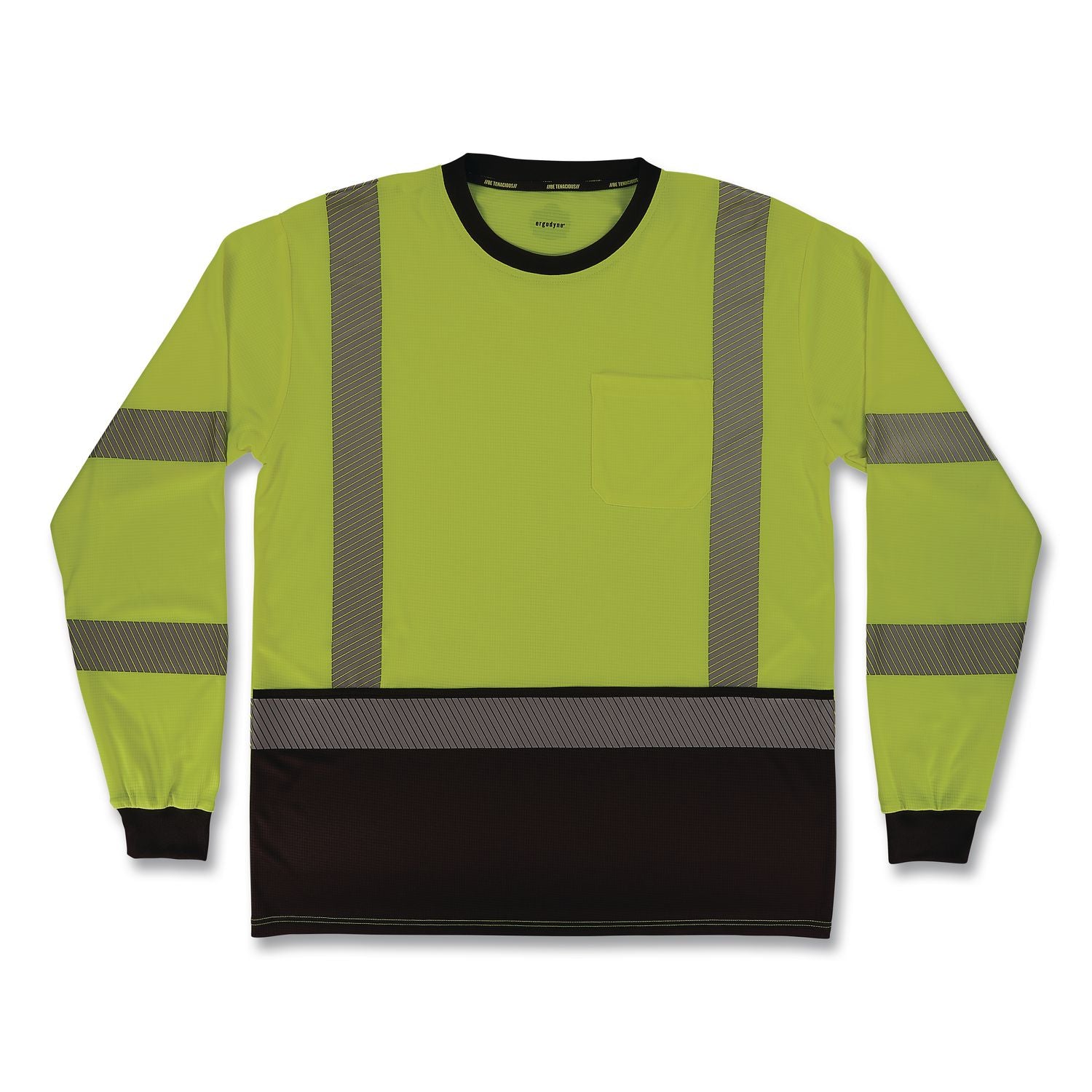 GloWear 8371BK Class 3 Performance Hi-Vis Long Sleeve T-Shirt with Black Bottom, Large, Lime